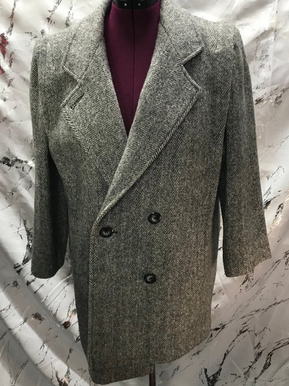 Herman Kay Women's Tweed Herringbone Wool Pea Coat Overcoat Jacket